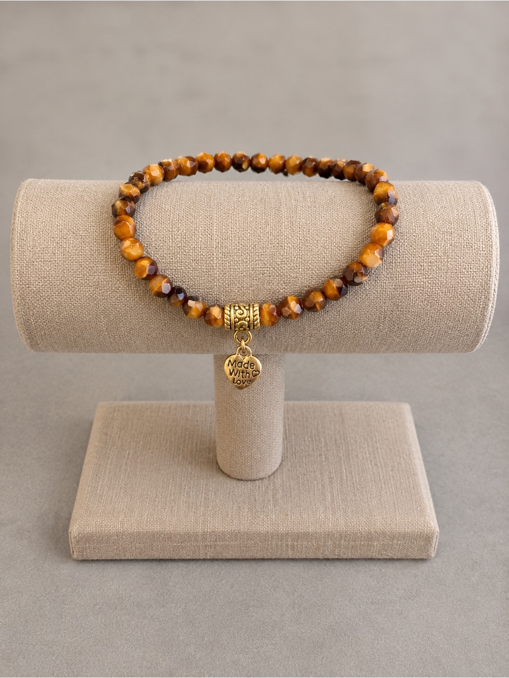 Handmade Tiger Eye Beaded Bracelet with Gold Charm